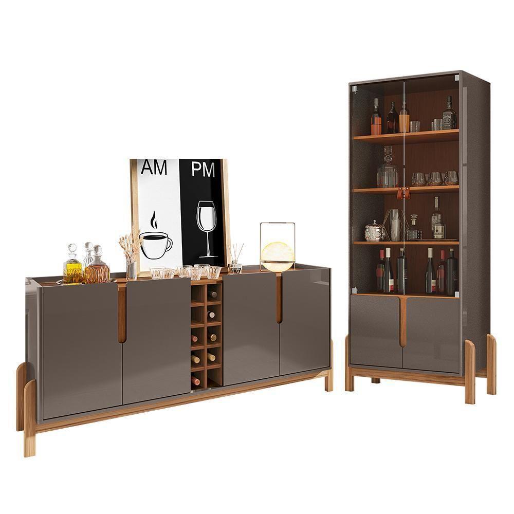 Sala De Jantar Lizz Com Cristaleira E Buffet Aparador Com Adega Cinza Pérola-cedro - Casa D Cinza Pérola-cedro - 1