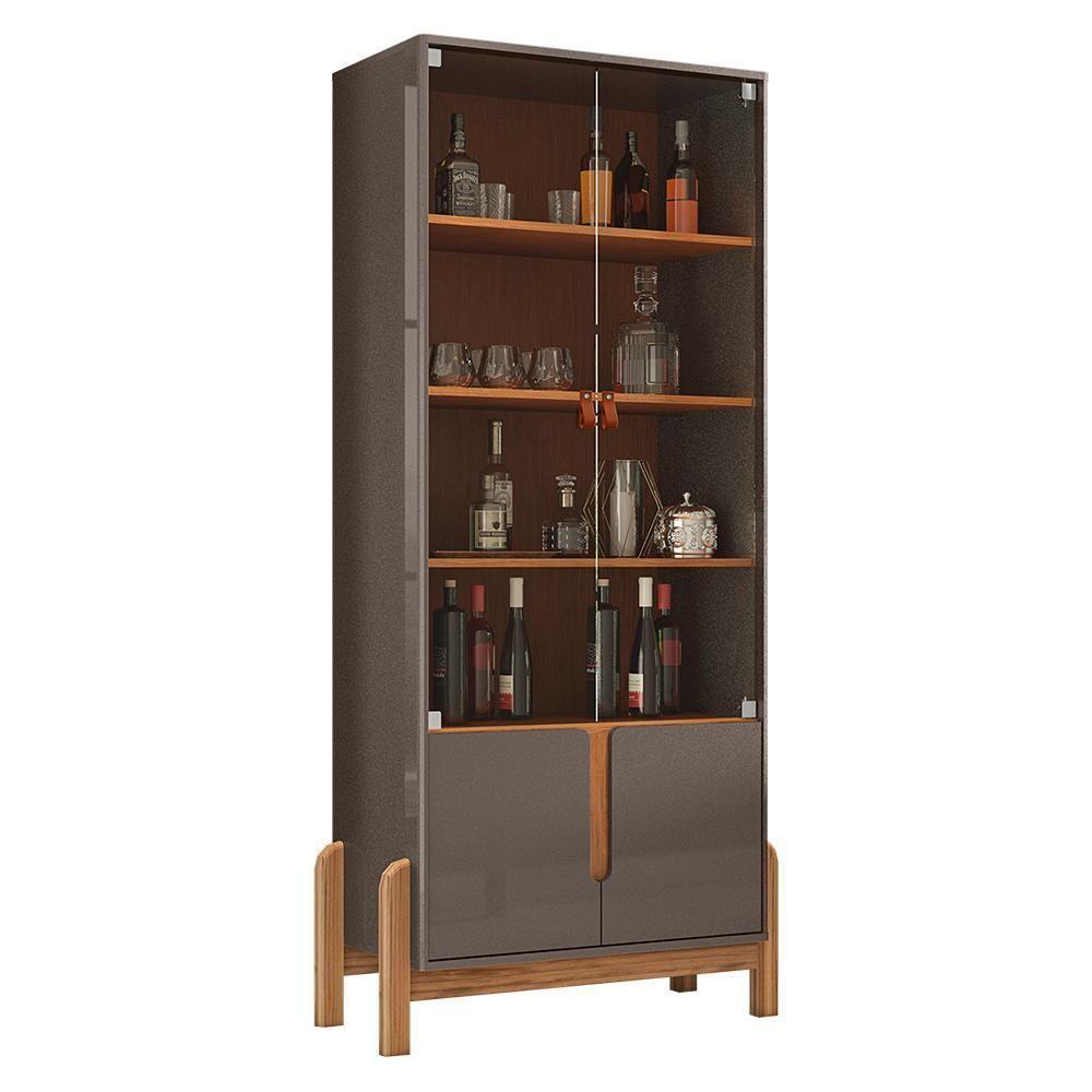 Sala De Jantar Lizz Com Cristaleira E Buffet Aparador Com Adega Cinza Pérola-cedro - Casa D Cinza Pérola-cedro - 2