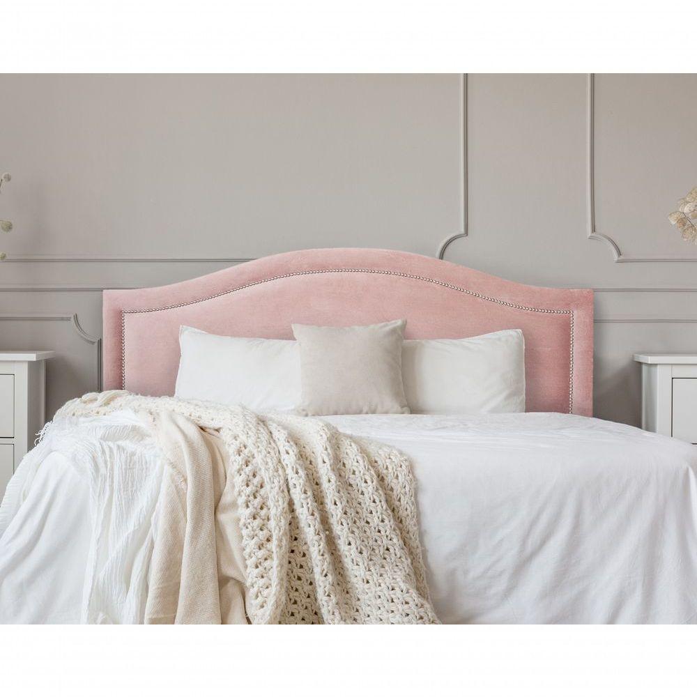 Cabeceira Casal Curva Luxo 140x60 Veludo Rosê - Tachas Prata - 1