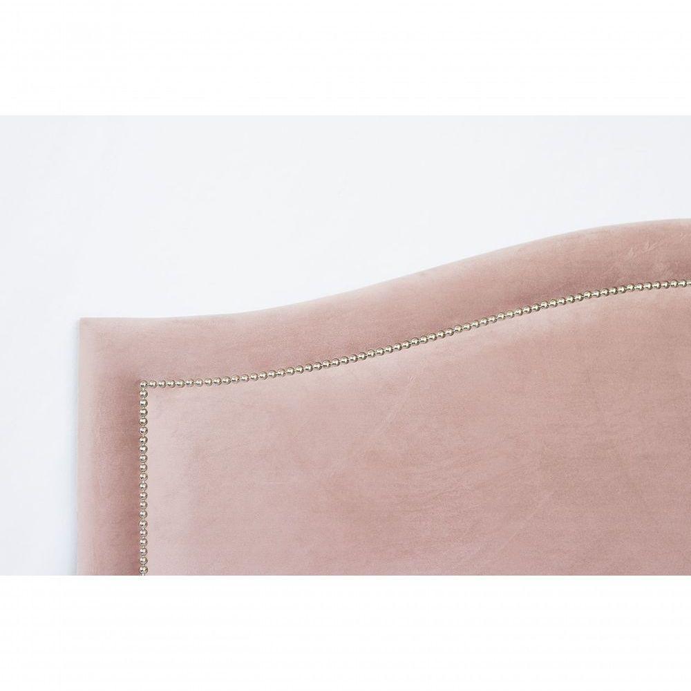 Cabeceira Casal Curva Luxo 140x60 Veludo Rosê - Tachas Prata - 4
