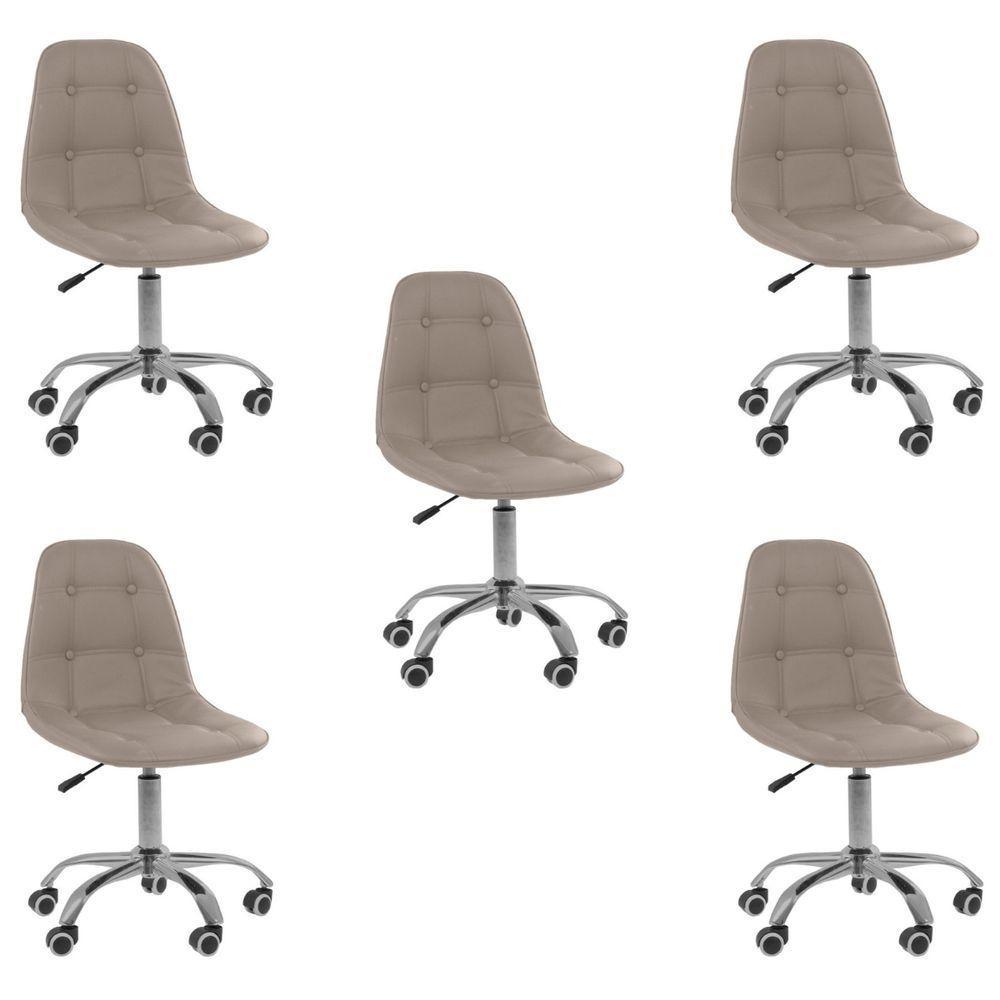 Kit 5 Cadeiras Office Eiffel Botonê Ajustável Base Giratória Bege - 1