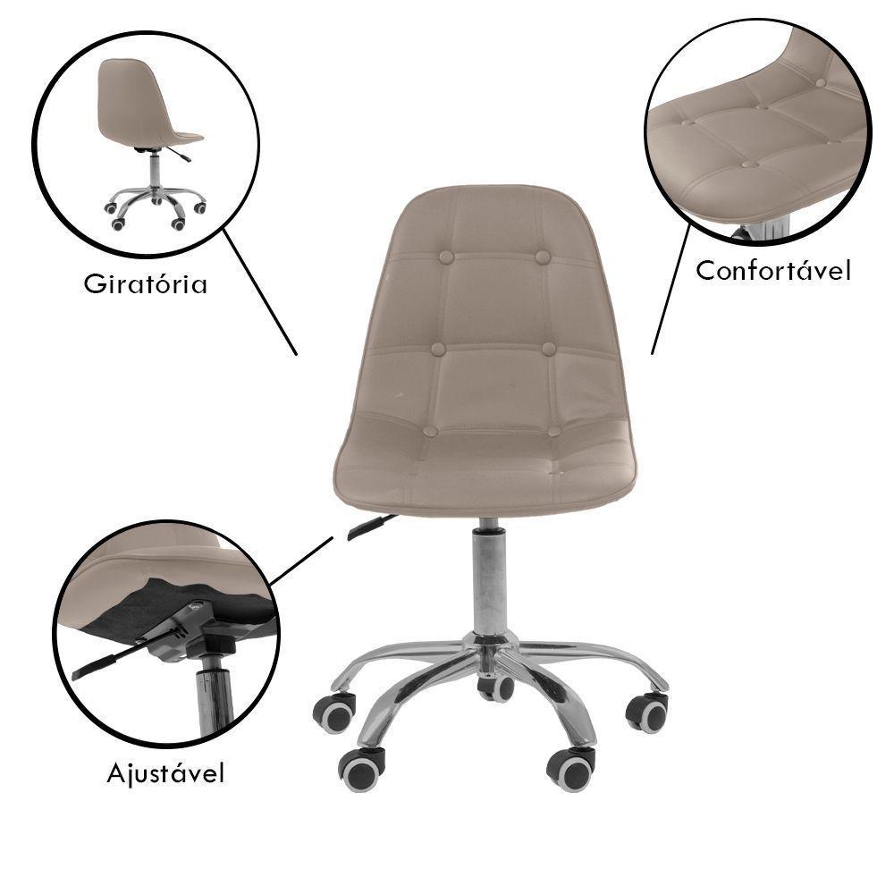 Kit 5 Cadeiras Office Eiffel Botonê Ajustável Base Giratória Bege - 5