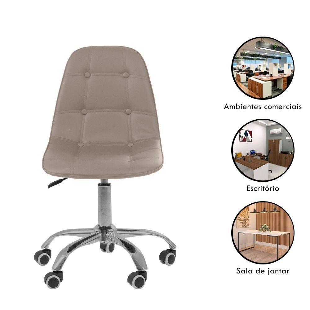 Kit 5 Cadeiras Office Eiffel Botonê Ajustável Base Giratória Bege - 6