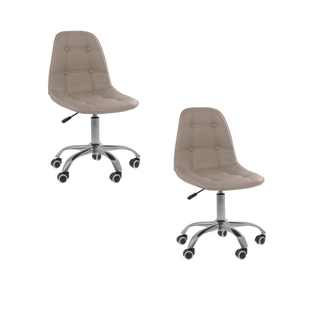 Kit 2 Cadeiras Office Eiffel Botonê Ajustável Base Giratória Bege - 1