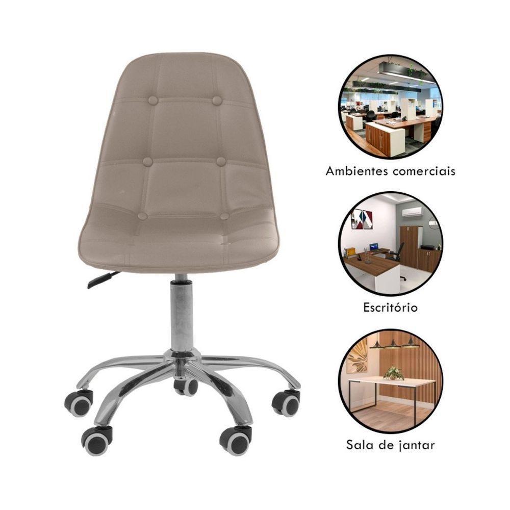 Kit 4 Cadeiras Office Eiffel Botonê Ajustável Base Giratória Bege - 4
