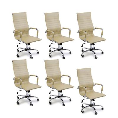 Kit 6 Cadeiras De Escritório  Giratória Ergonômica Alta Bege
