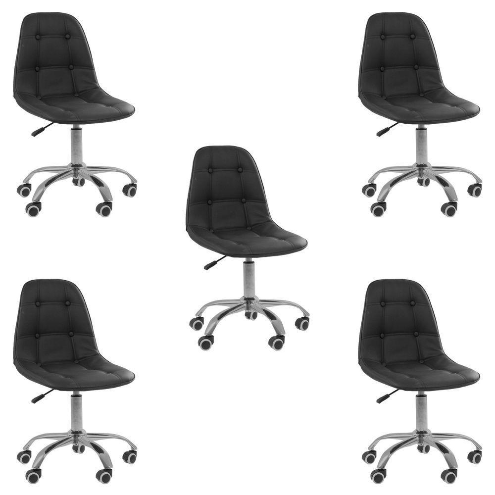 Kit 5 Cadeiras Office Eiffel Botonê Ajustável Base Giratória Preta - 1