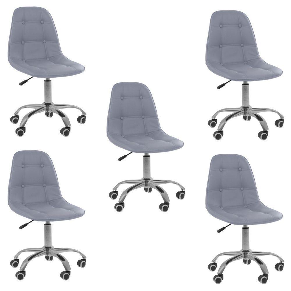 Kit 5 Cadeiras Office Eiffel Botonê Ajustável Base Giratória Cinza - 1
