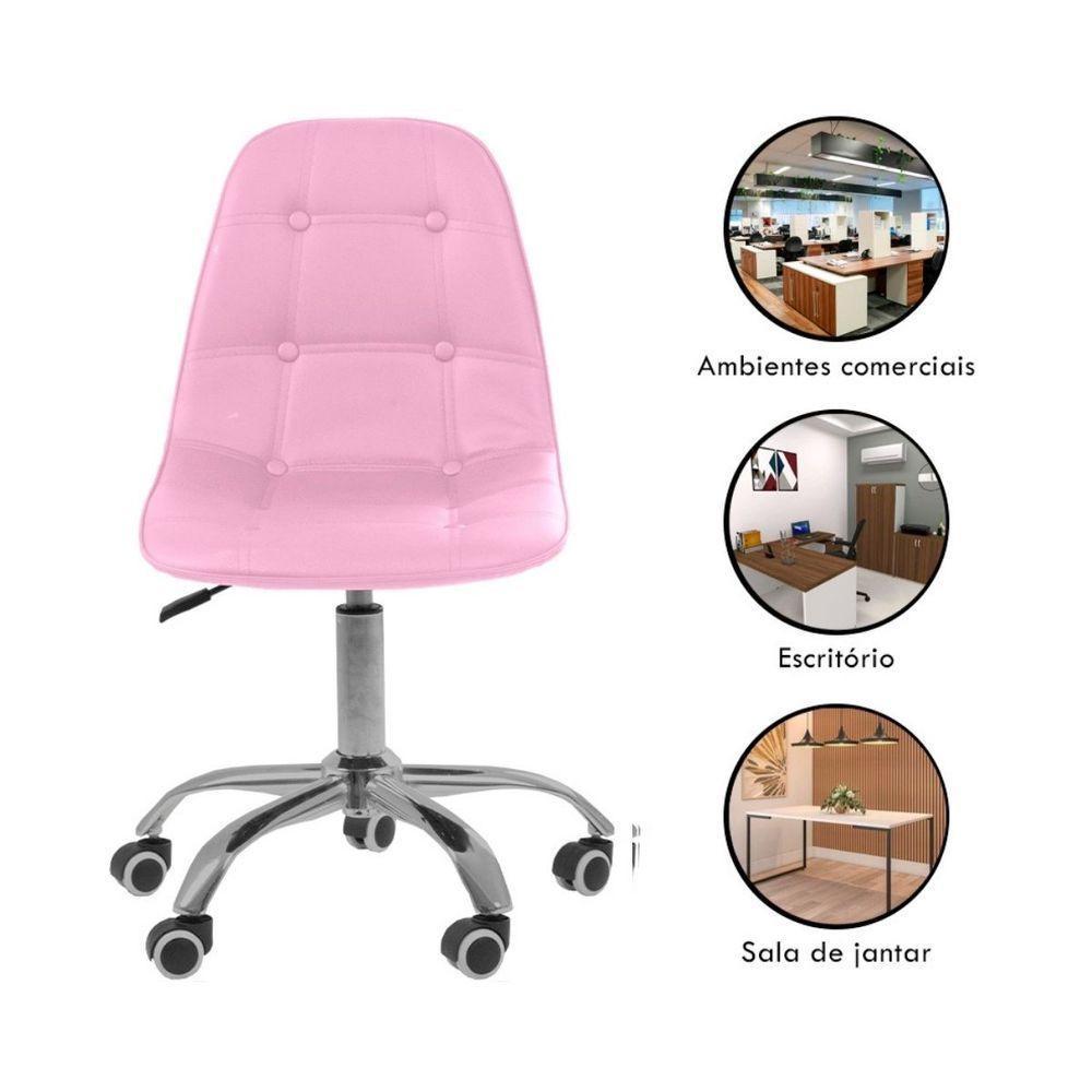 Kit 5 Cadeiras Office Eiffel Botonê Ajustável Base Giratória Rosa 5 - 2