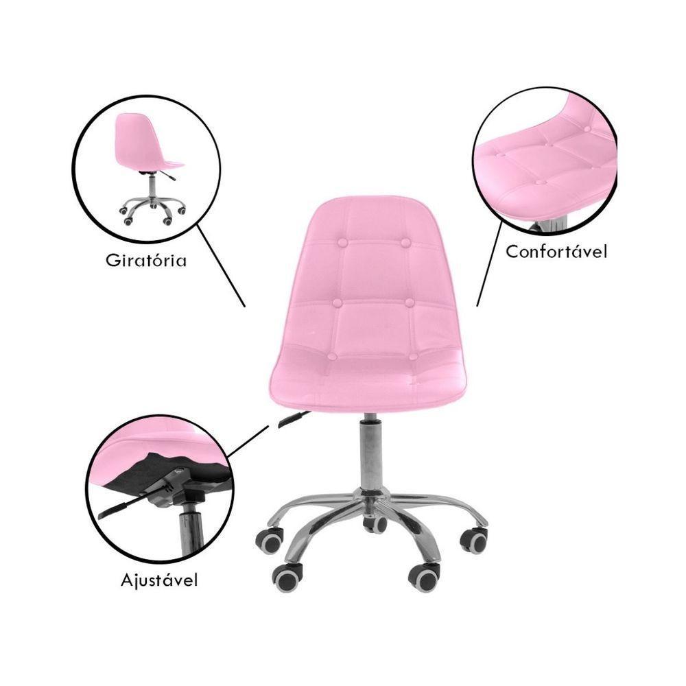 Kit 5 Cadeiras Office Eiffel Botonê Ajustável Base Giratória Rosa 5 - 3