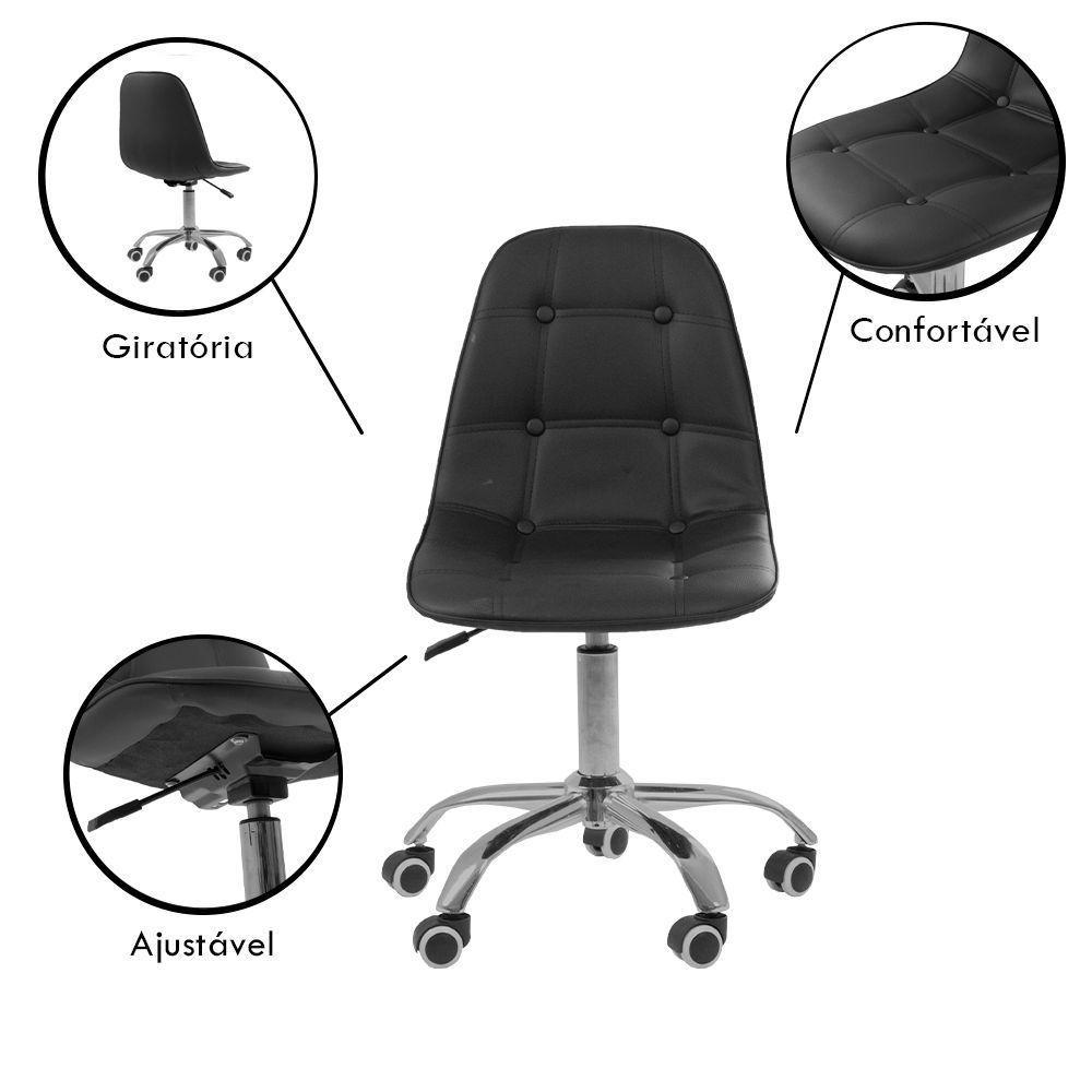 Kit 3 Cadeiras Office Eiffel Botonê Ajustável Base Giratória Preta - 3