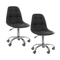 Kit 2 Cadeiras Office Eiffel Botonê Ajustável Base Giratória Preta - 1
