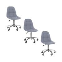 Kit 3 Cadeiras Office Eiffel Botonê Ajustável Base Giratória Cinza - 1