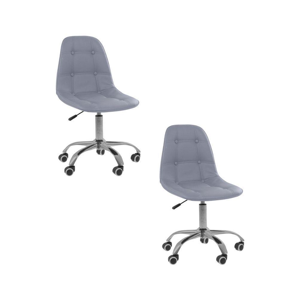 Kit 2 Cadeiras Office Eiffel Botonê Ajustável Base Giratória Cinza - 1