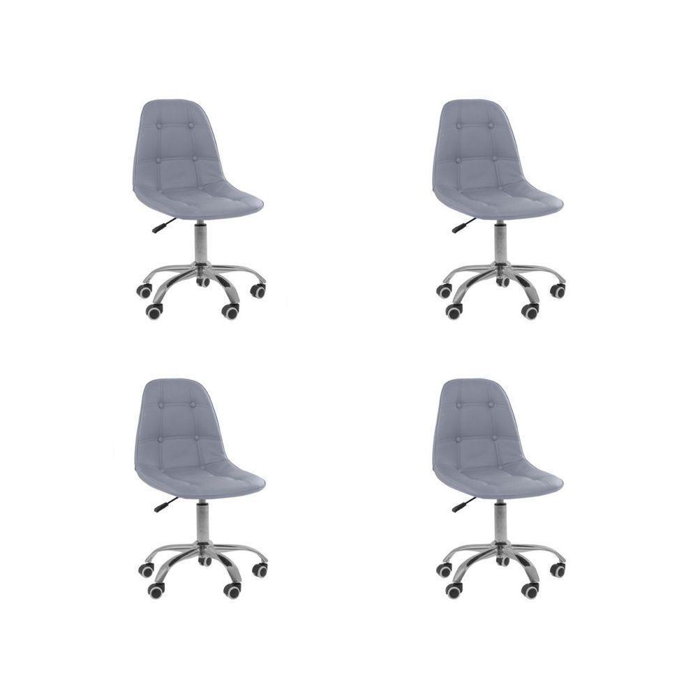 Kit 4 Cadeiras Office Eiffel Botonê Ajustável Base Giratória Cinza - 1