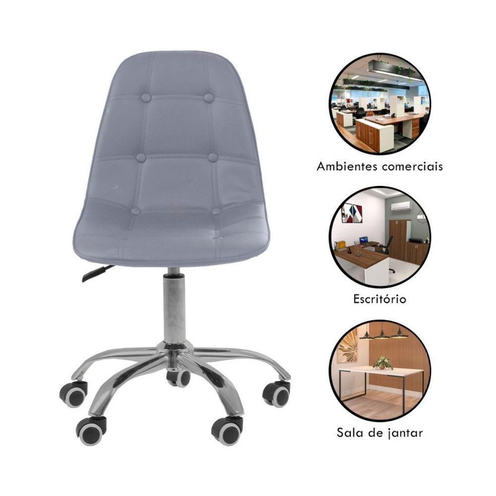 Kit 4 Cadeiras Office Eiffel Botonê Ajustável Base Giratória Cinza - 5