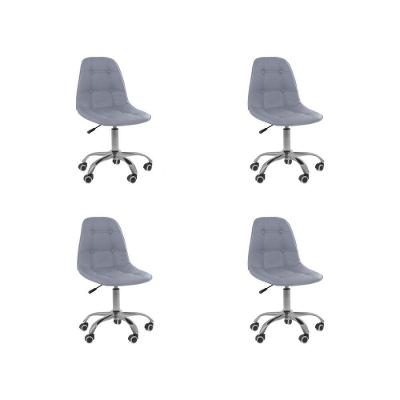 Kit 4 Cadeiras Office Eiffel Botonê Ajustável Base Giratória Cinza
