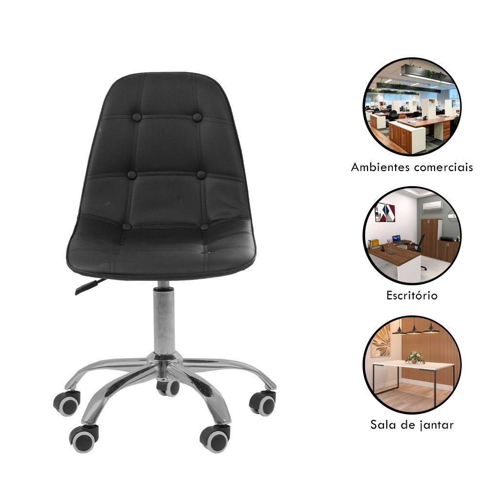 Kit 4 Cadeiras Office Eiffel Botonê Ajustável Base Giratória Preta - 4
