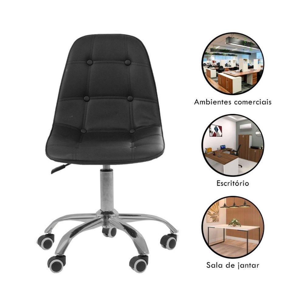 Kit 6 Cadeiras Office Eiffel Botonê Ajustável Base Giratória Preta - 2