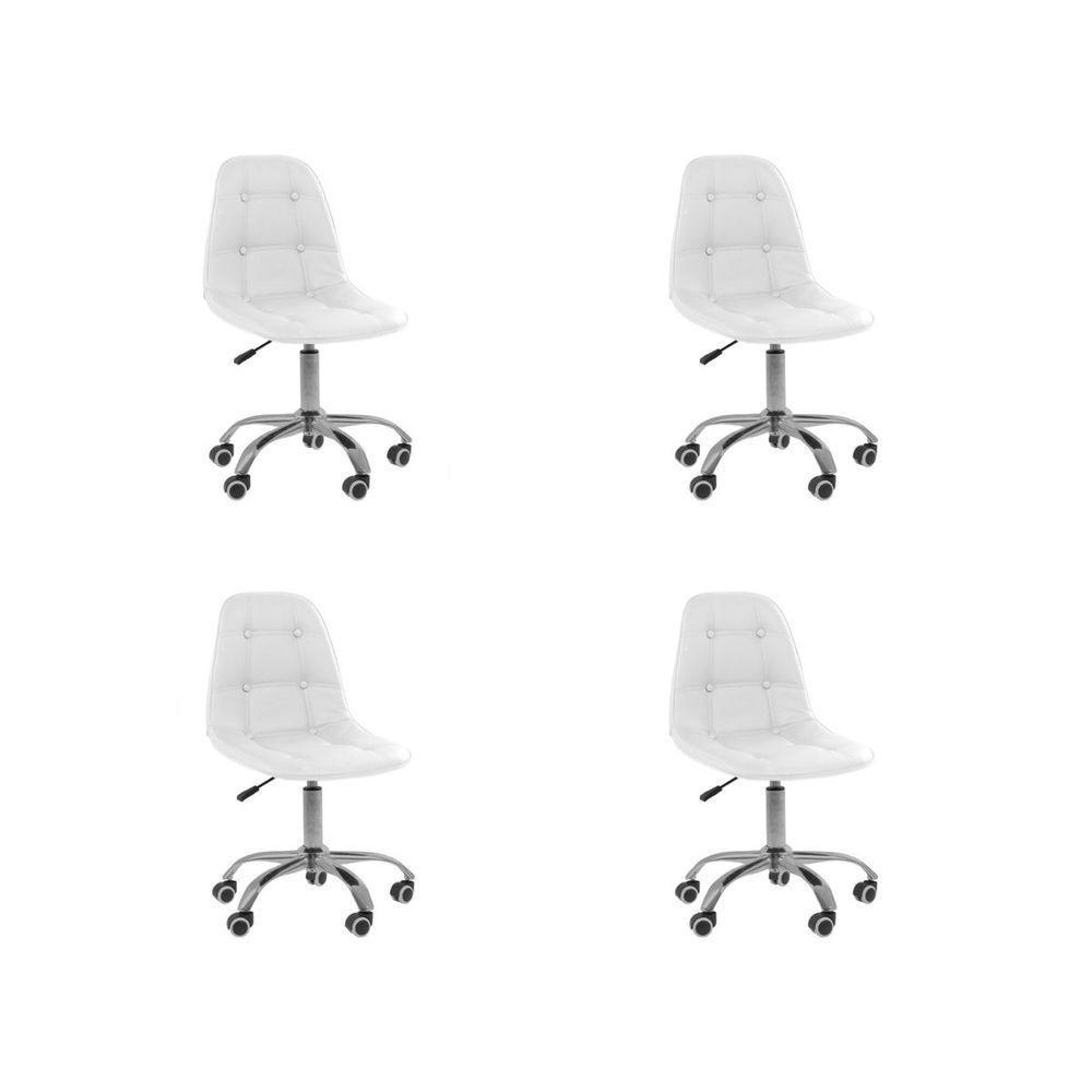 Kit 4 Cadeiras Office Eiffel Botonê Ajustável Base Giratória Branco - 1