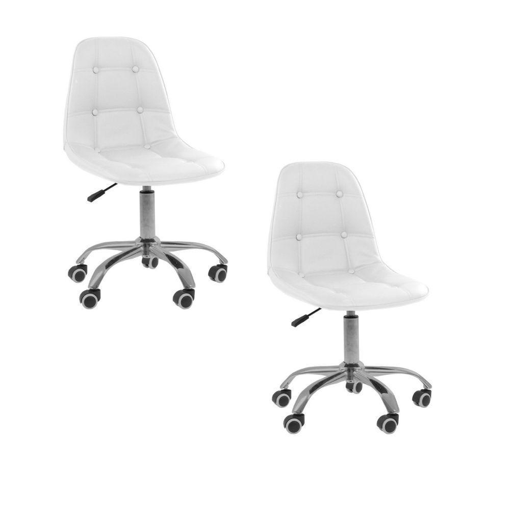 Kit 2 Cadeira Office Eiffel Botonê Ajustável Base Giratória Branco - 1