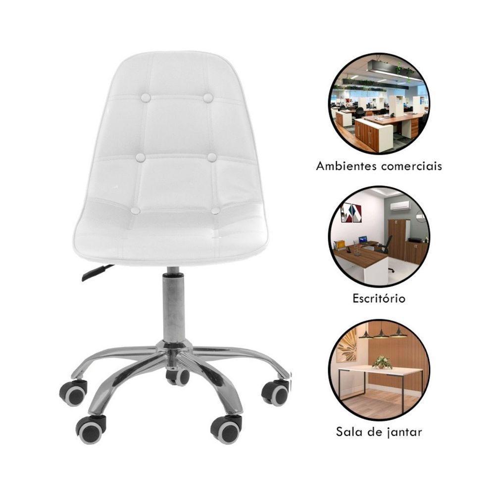 Kit 6 Cadeiras Office Eiffel Botonê Ajustável Base Giratória Branco - 2