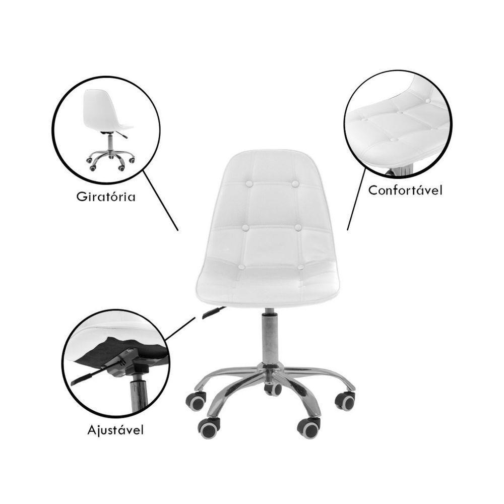 Kit 6 Cadeiras Office Eiffel Botonê Ajustável Base Giratória Branco - 3