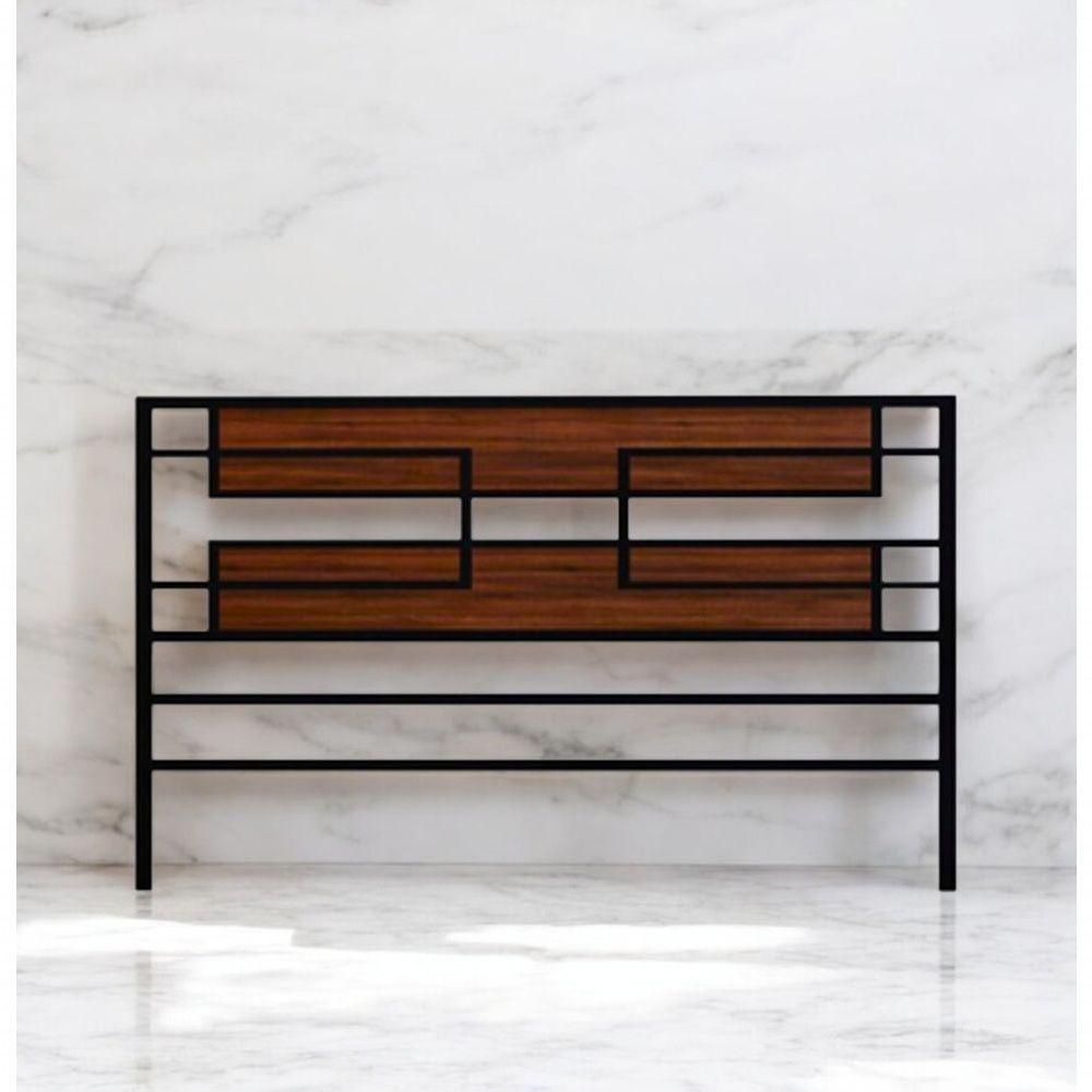 Cabeceira Cama Aço Ferro Metal Robusto Cor Preto Mdf Escuro Largura 140 Cm Estilo Industrial Cb-03 - 2