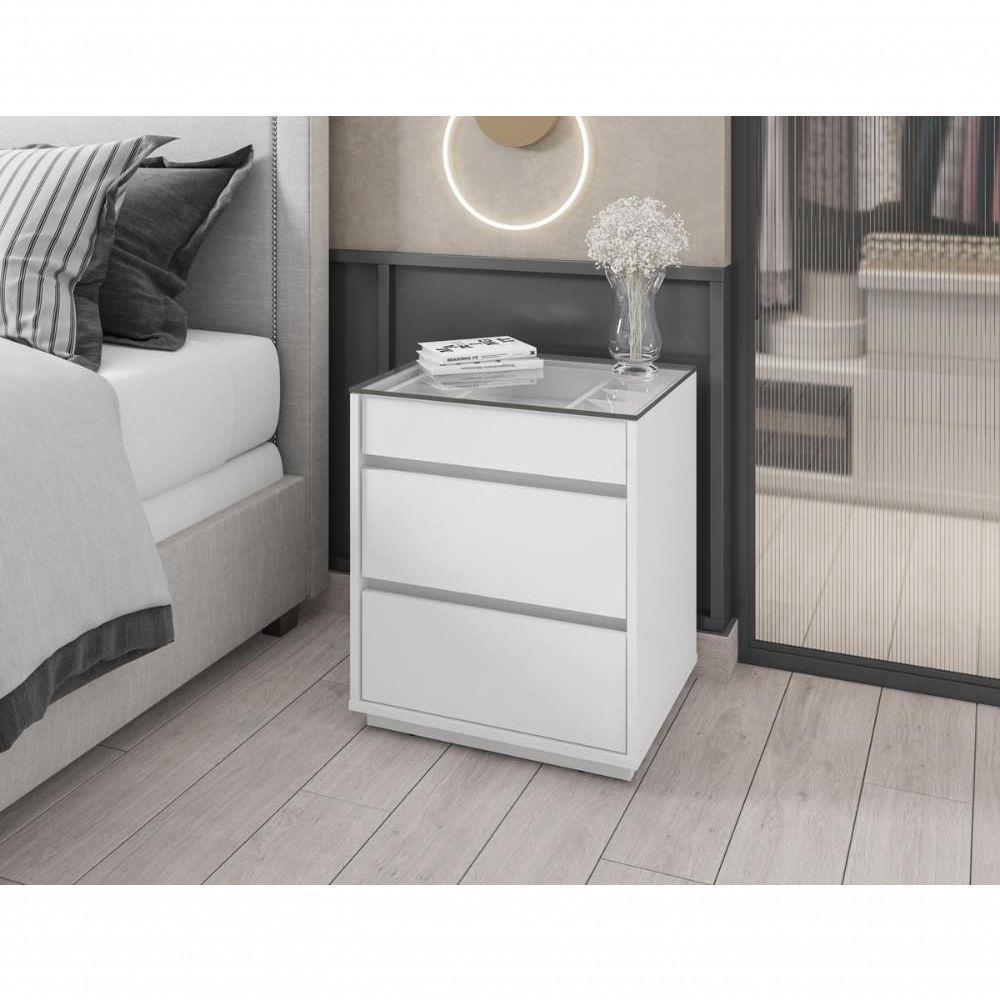 Mesa De Cabeceira 3 Gavetas Porta Itens Belize Branco - 1