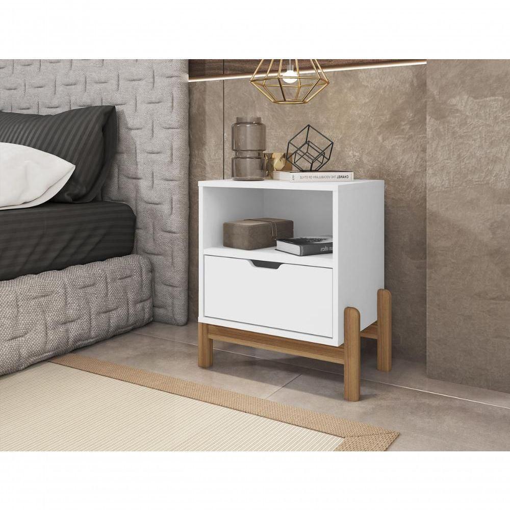 Mesa De Cabeceira C/ Nicho E Gaveteiro Porta Itens Aurora Branco - 1