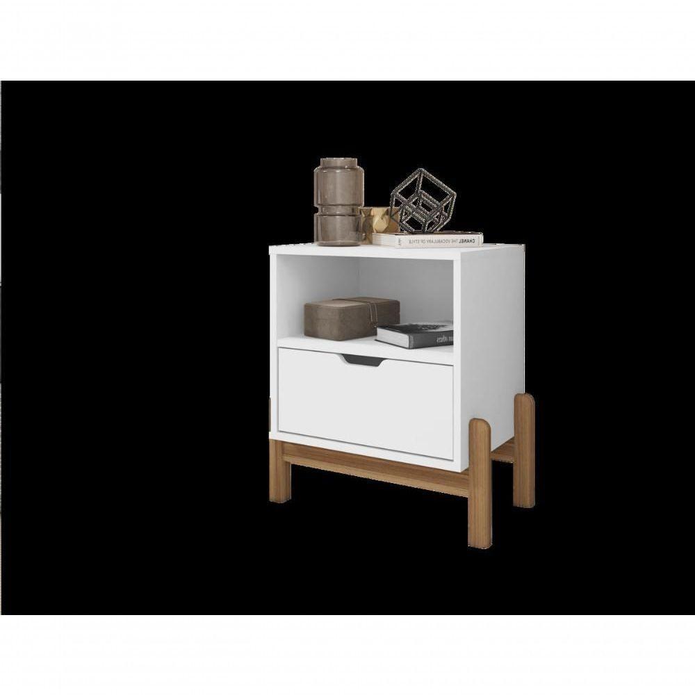 Mesa De Cabeceira C/ Nicho E Gaveteiro Porta Itens Aurora Branco - 2