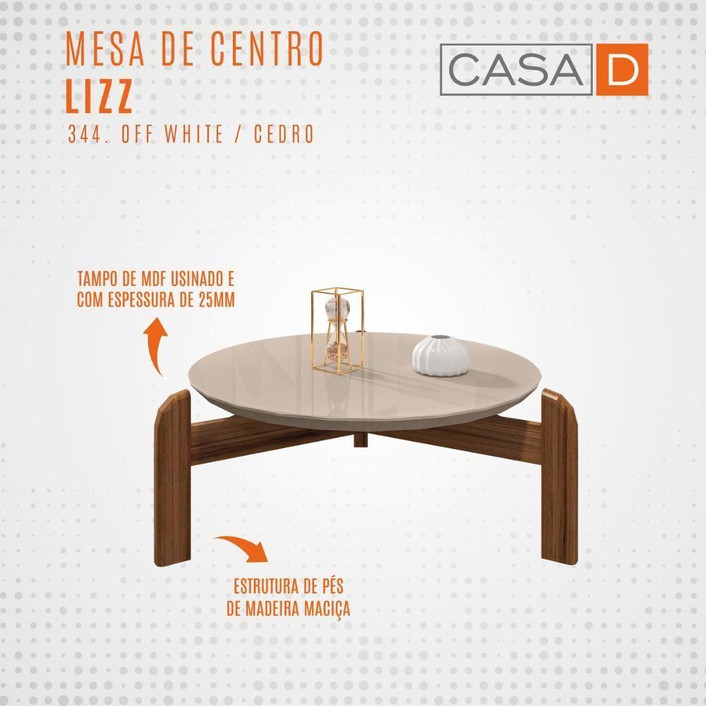 Mesa De Centro Circular Para Sala De Estar Lizz Off-white/cedro - 5