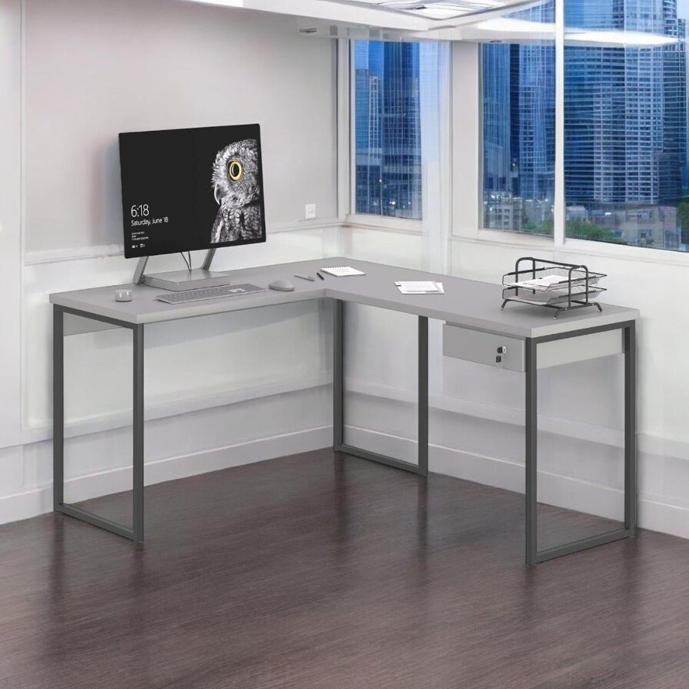 Mesa Home Office Escrivaninha L Industriale Cinza Com Gaveteiro - 1