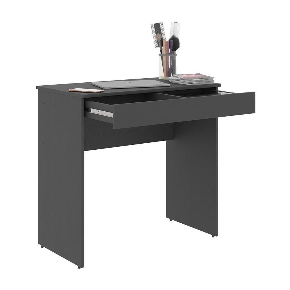 Mesa Escrivaninha Home Office Preto C/ Gaveta Porta Itens Com Divisória - Pleno - 1