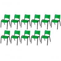 Cadeira Iso Base Preto Escola, Escritório Verde Kit 11 Un - 1