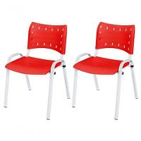 Cadeira Iso Base Branco Escola, Escritório Vermelho Kit 2 Un - 1