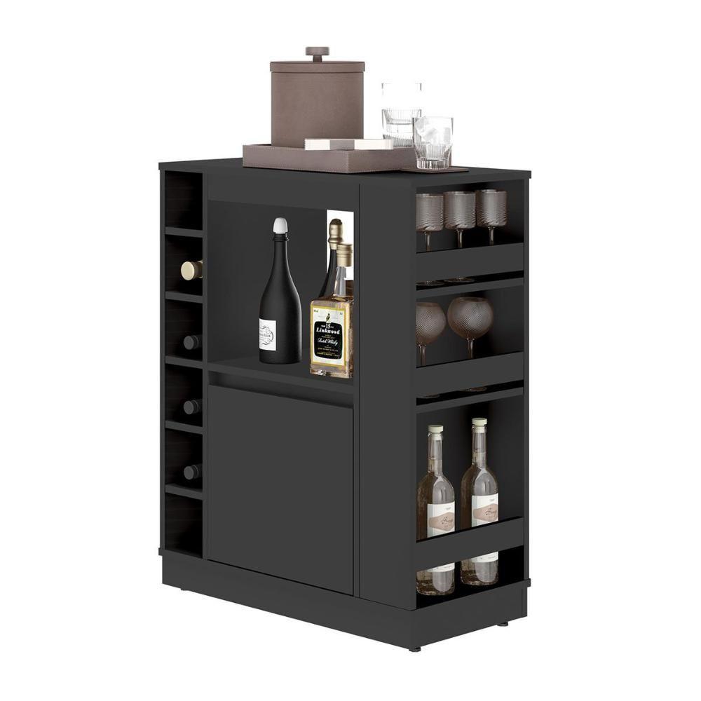 Balcão Buffet Adega Bar Com Prateleiras E Nichos Para Vinho Preto - Pleno - 2