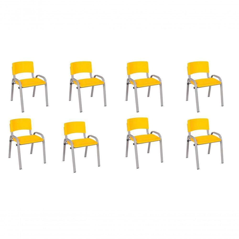 Kit 8 Cadeira Iso Infantil Creche, Escola Base Cinza Amarelo - 1