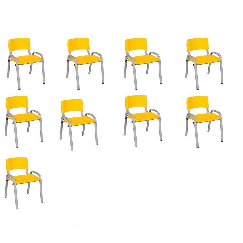 Kit 9 Cadeira Iso Infantil Creche, Escola Base Cinza Amarelo - 1