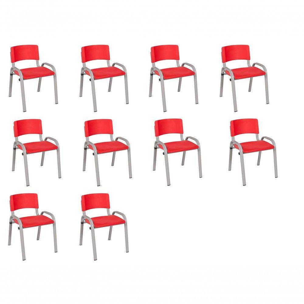 Kit 10 Cadeira Iso Infantil Creche, Escola Base Cinza Vermelho - 1