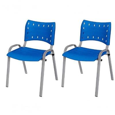 Cadeira Iso Base Cinza Escola, Escritório Azul - Kit 2 Un
