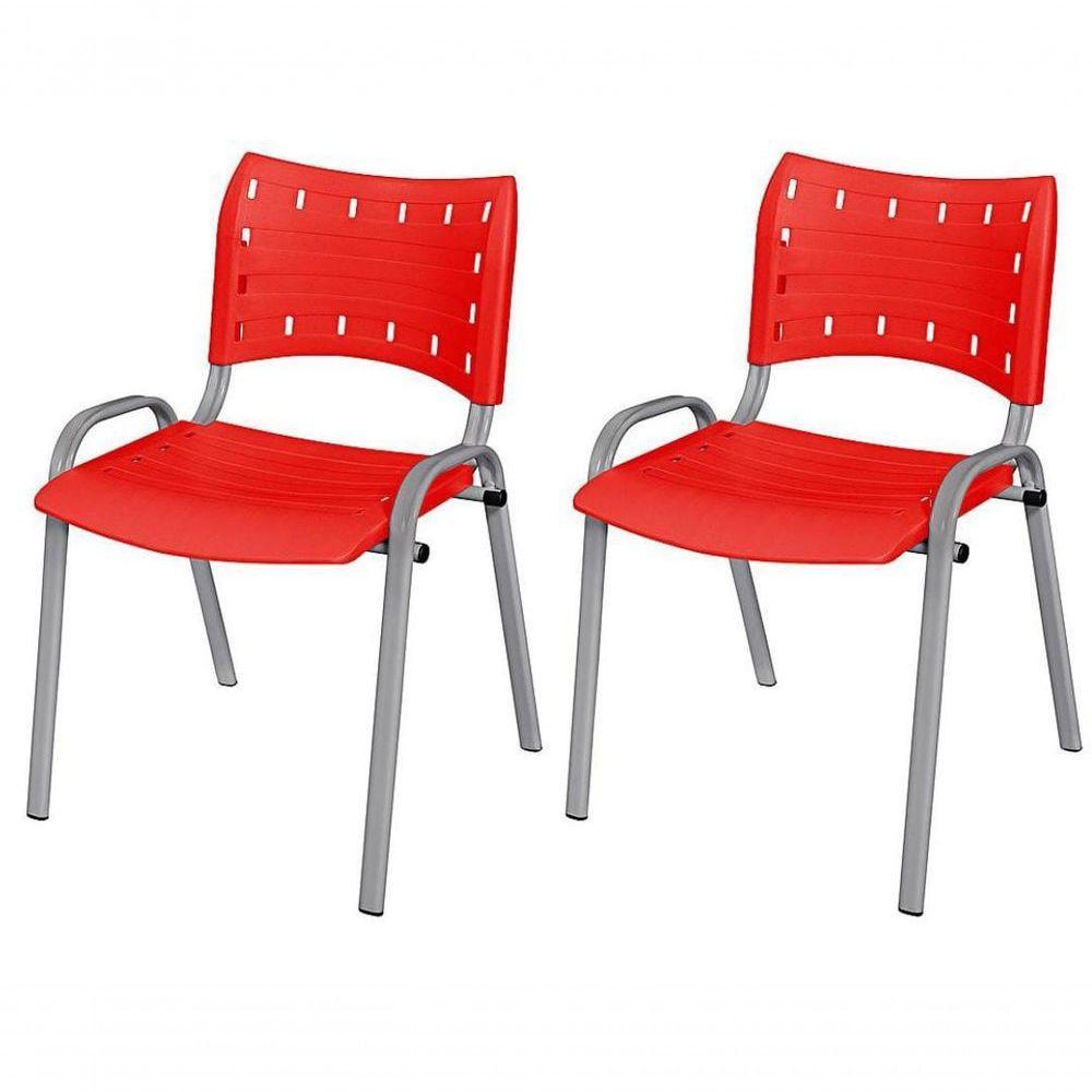 Cadeira Iso Base Cinza Escola, Escritório Vermelho Kit 2 Un - 1