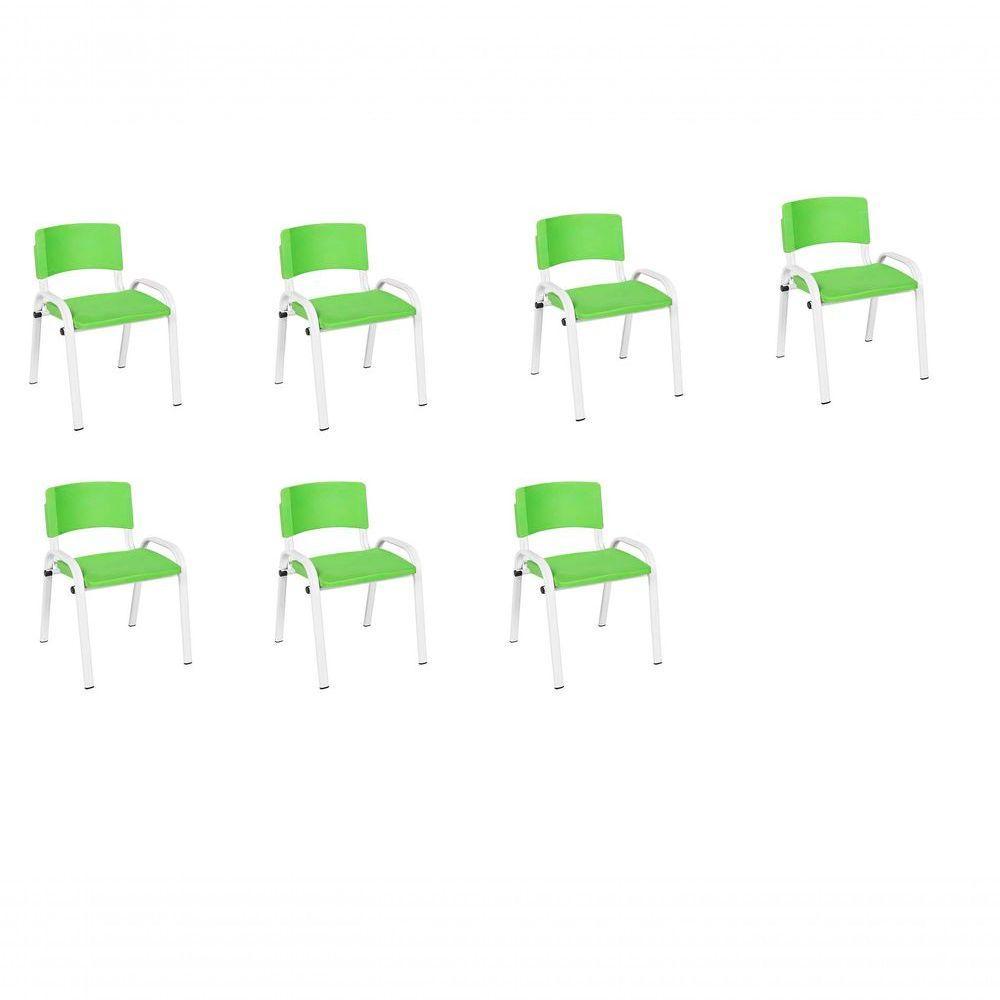 Kit 7 Cadeira Iso Infantil Creche, Escola Base Branco Verde Claro - 1