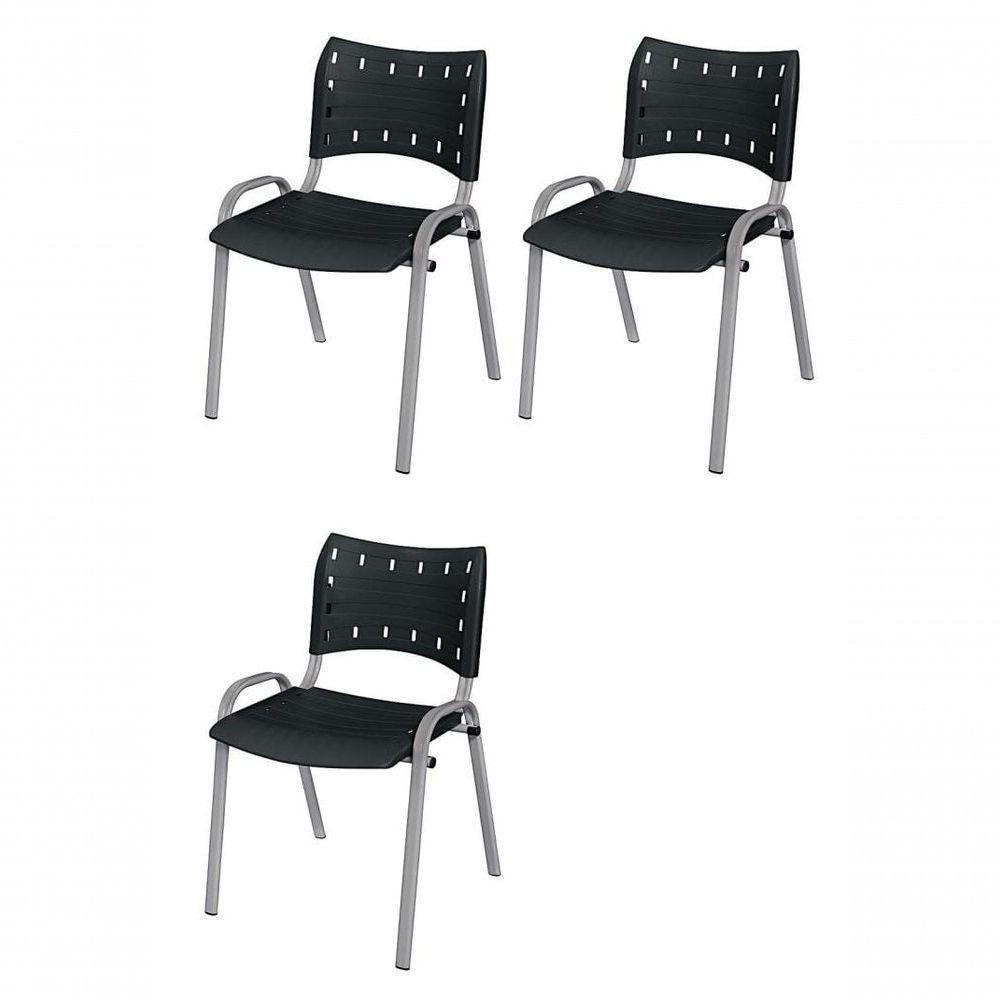 Cadeira Iso Base Cinza Escola, Escritório Preto - Kit 3 Un - 1