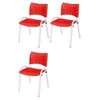 Cadeira Iso Base Branco Escola, Escritório Vermelho Kit 3 Un - 1