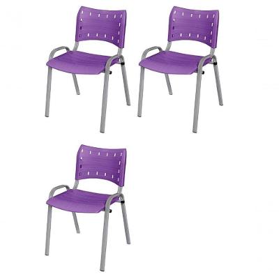 Cadeira Iso Base Cinza Escola, Escritório Violeta - Kit 3 Un