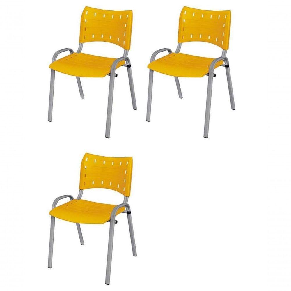 Cadeira Iso Base Cinza Escola, Escritório Amarelo - Kit 3 Un - 1