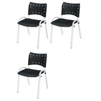 Cadeira Iso Base Branco Escola, Escritório Preto - Kit 3 Un - 1