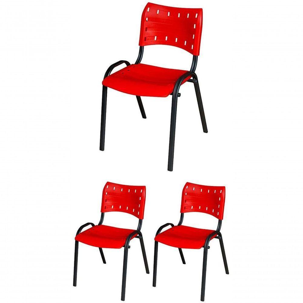 Cadeira Iso Base Preto Escola, Escritório Vermelho Kit 3 Un - 1