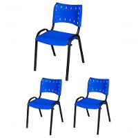 Cadeira Iso Base Preto Escola, Escritório Azul - Kit 3 Un - 1